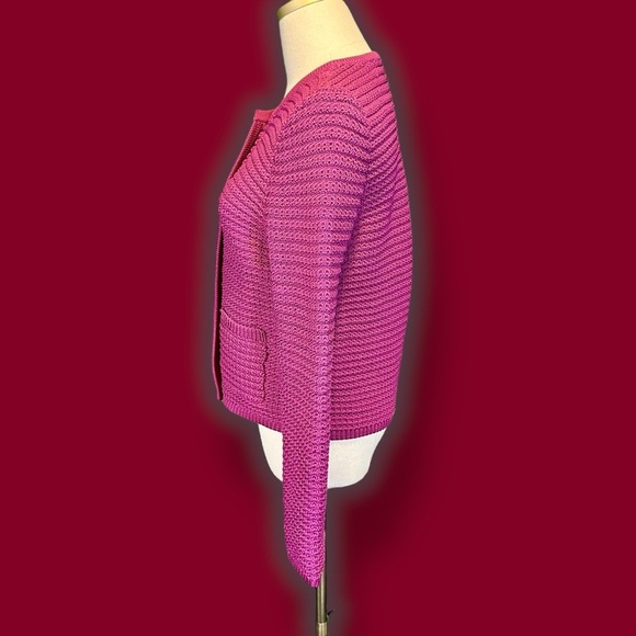 NWT Talbots ‘Kate’ Woven Lady Cardigan in Fucshia Purple Size Small Petite - Picture 7 of 15